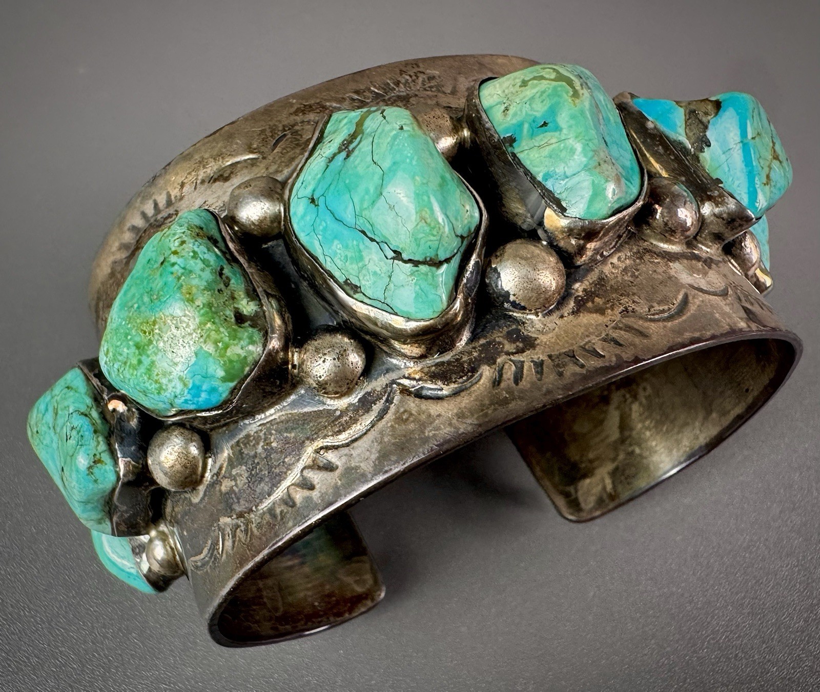 HUGE OLD PAWN Navajo Sterling Silver Turquoise Cuff Bracelet HEAVY  118 Grams