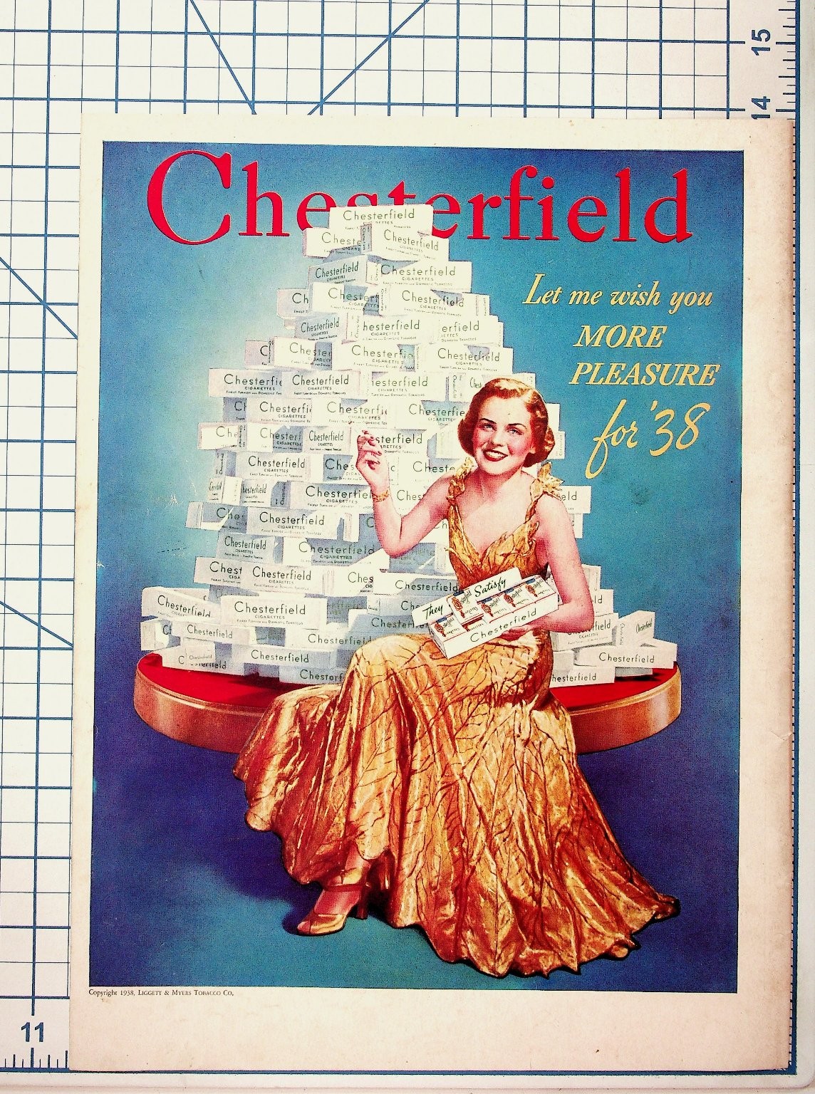 Vintage 1938 Chesterfield Cigarettes Ad Glamorous Woman Liggett & Myers Tobacco