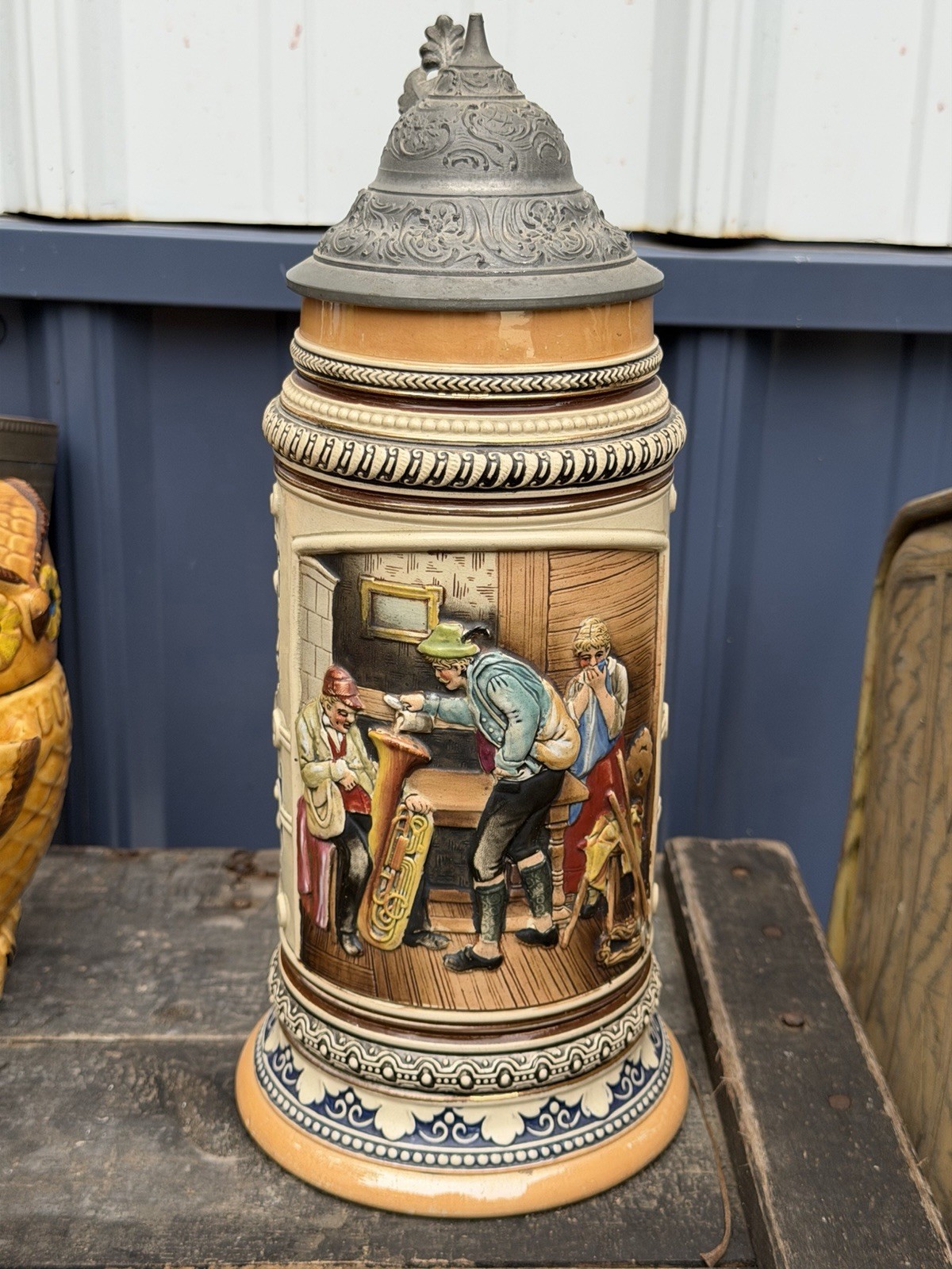 Vintage Marzi Remy German Beer Stein 1L Mold 5161 Humorous Tuba Prank Scene Vintage Marzi Remy German Beer Stein 1L Mold 5161 Humorous Tuba Prank Scene