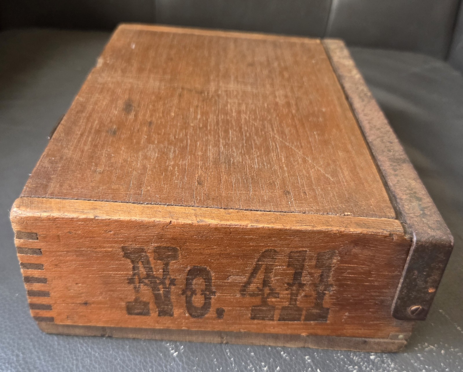 Antique 411 Cigar Wood Box With Metal Closure. Beautiful 1880\'s.