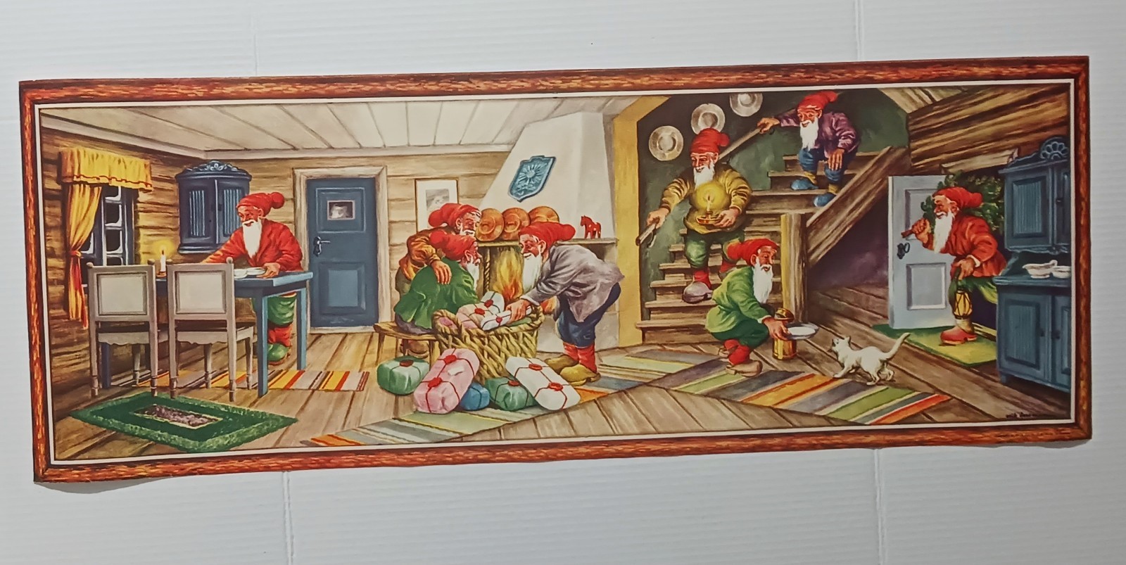 Vintage Christmas Gnome Poster Scandinavian Swedish Home Scene Erik Fordsmann