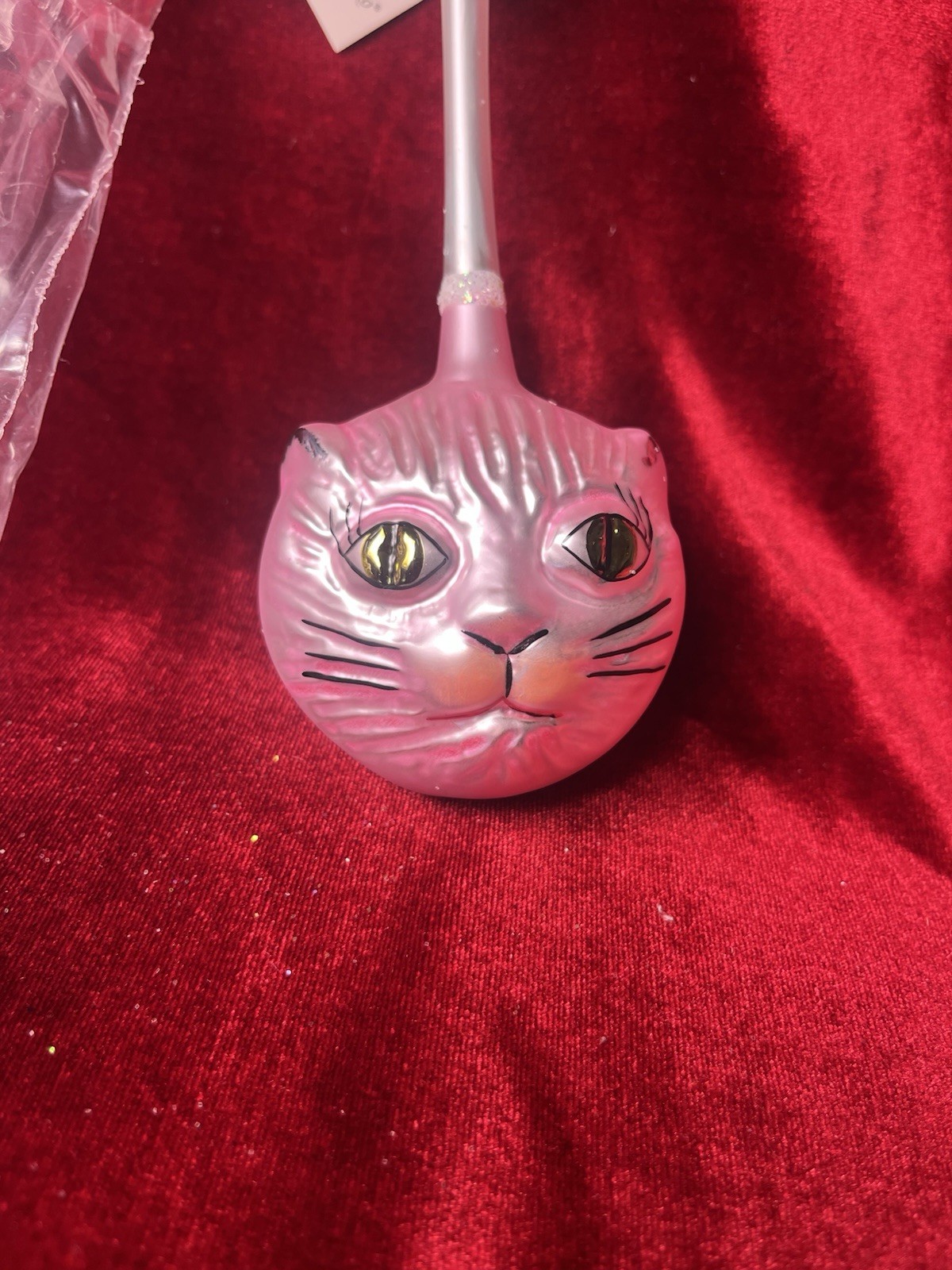 RADKO PINK KITTY CAT RATTLE GLASS CHRISTMAS ORNAMENT VINTAGE CHRISTOPHER NOS RADKO PINK KITTY CAT RATTLE GLASS CHRISTMAS ORNAMENT VINTAGE CHRISTOPHER NOS