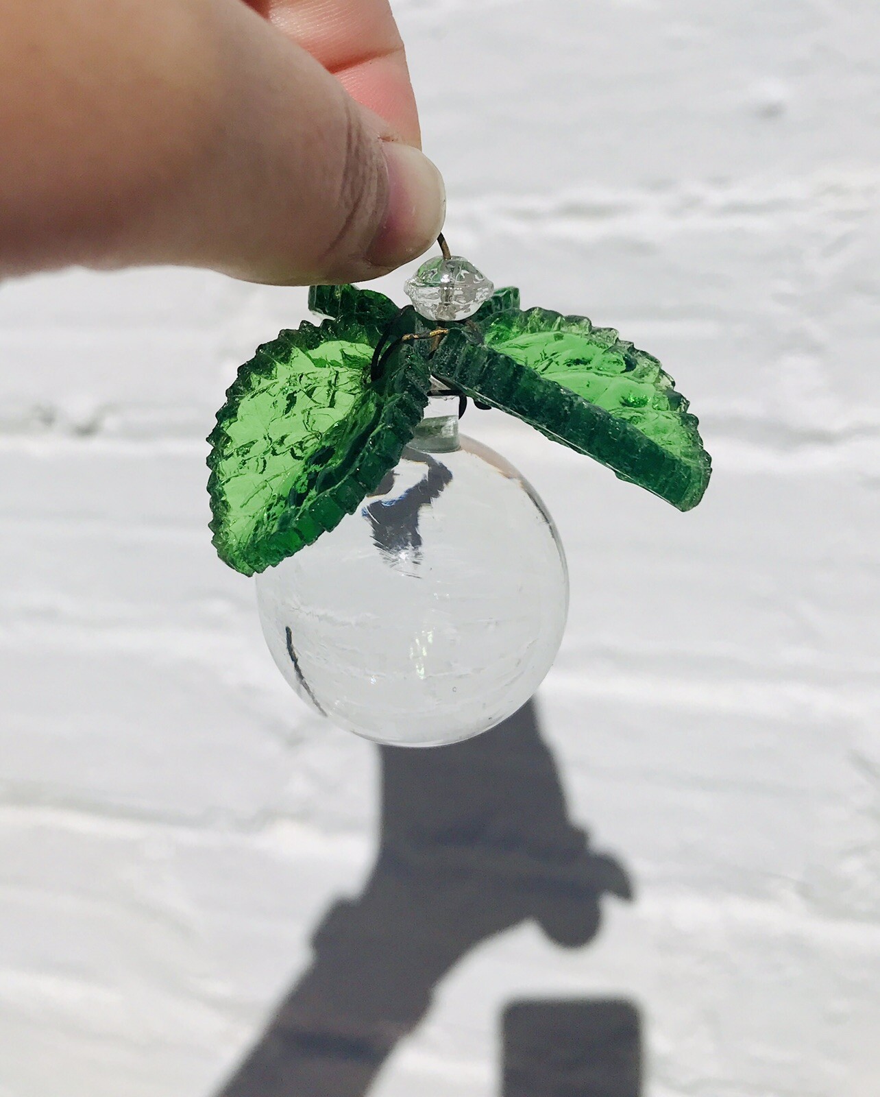 1 Antique MURANO Glass Ball 3 / Three Green Leaves Chandelier Crystal Prism Bead