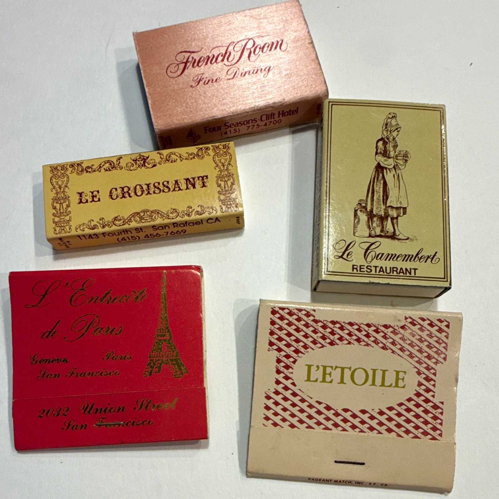 Vintage Bay Area French Restaurant Matchbooks: L’ Entrecôte de Paris Pink Lot #1