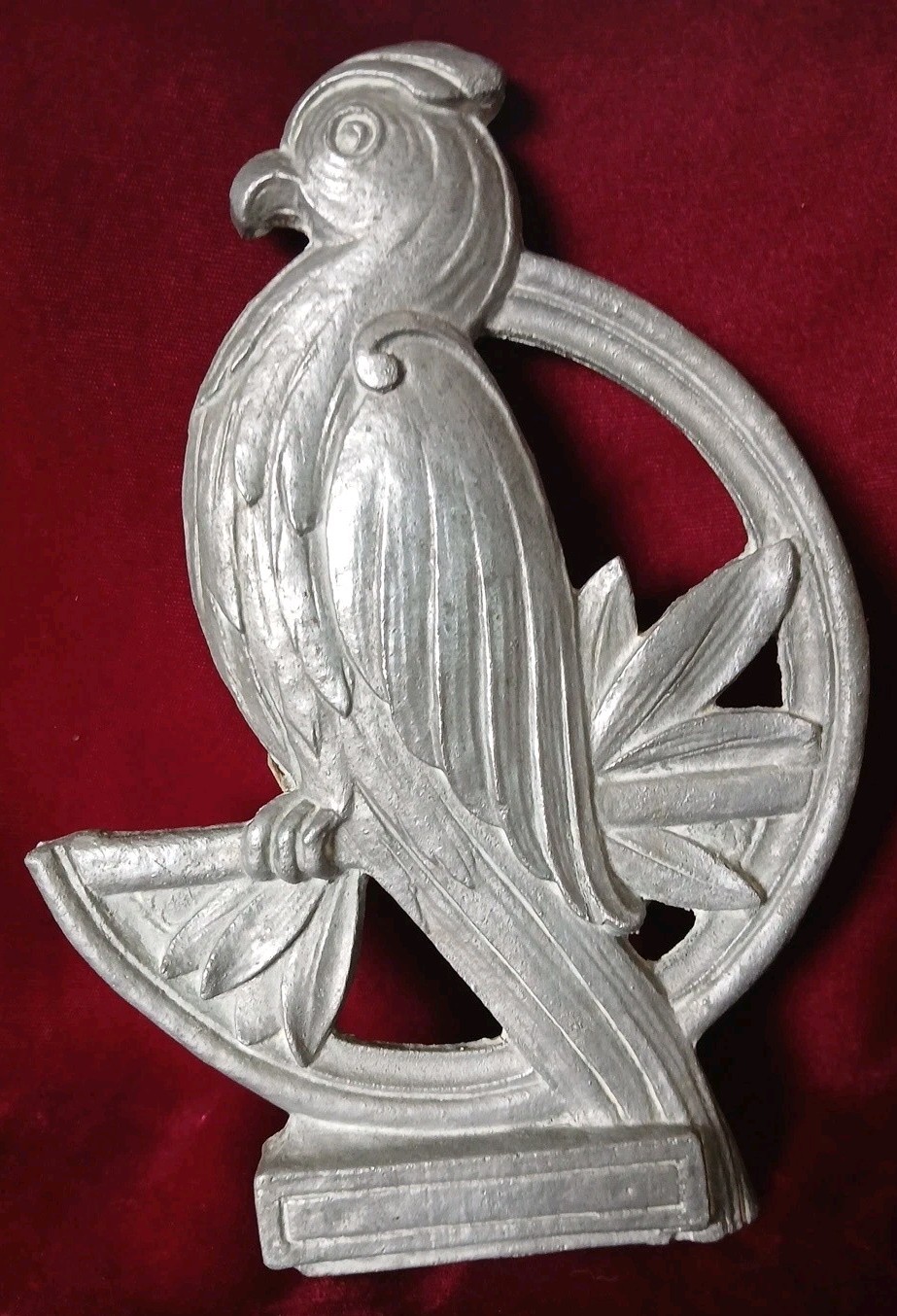 Antique Vintage  Art Deco Aluminum Parrot Plaque 8\
