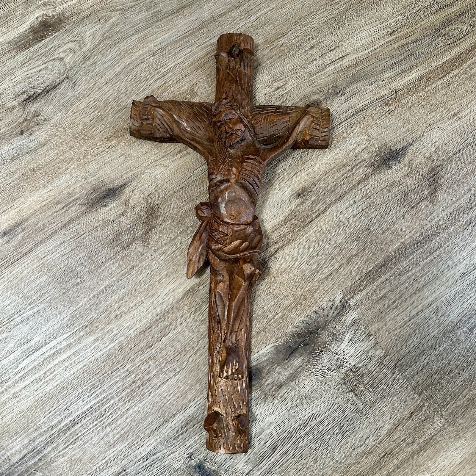 Vtg Wood Crucifix Jesus Hand Carved Czestochowa, Poland Large 18