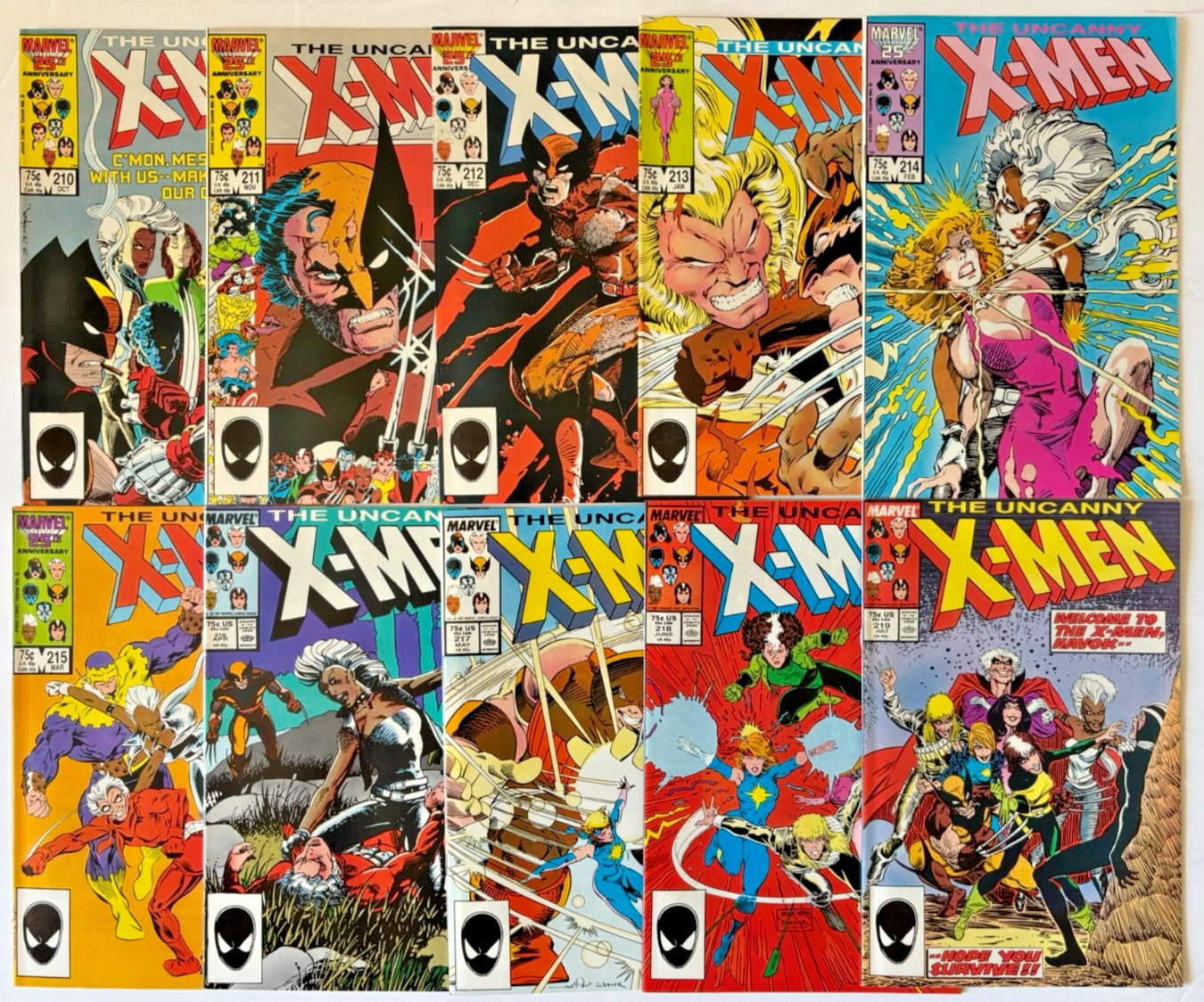 UNCANNY X-MEN (1985) 10 ISSUE SET #210-219 MARVEL COMICS