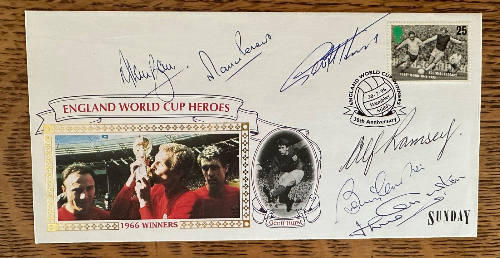 England 66 World Cup 30th Anniv Signed FDC Postal Cover 6 Autographs Alf Ramsey+