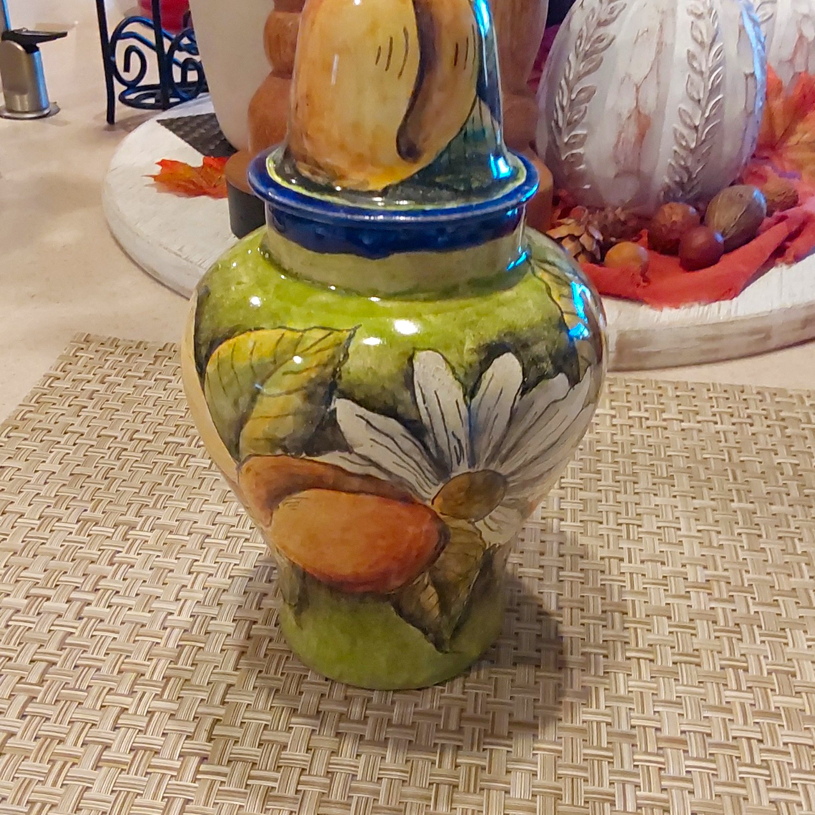 Mayolica Starburst Hand-Painted Mexican Pottery Lidded Jar Canister