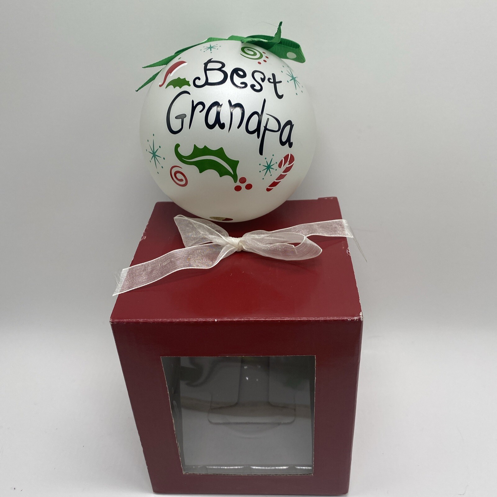 New Best Grandpa Glass Christmas Holiday Ornament With Gift Box~4 Inches