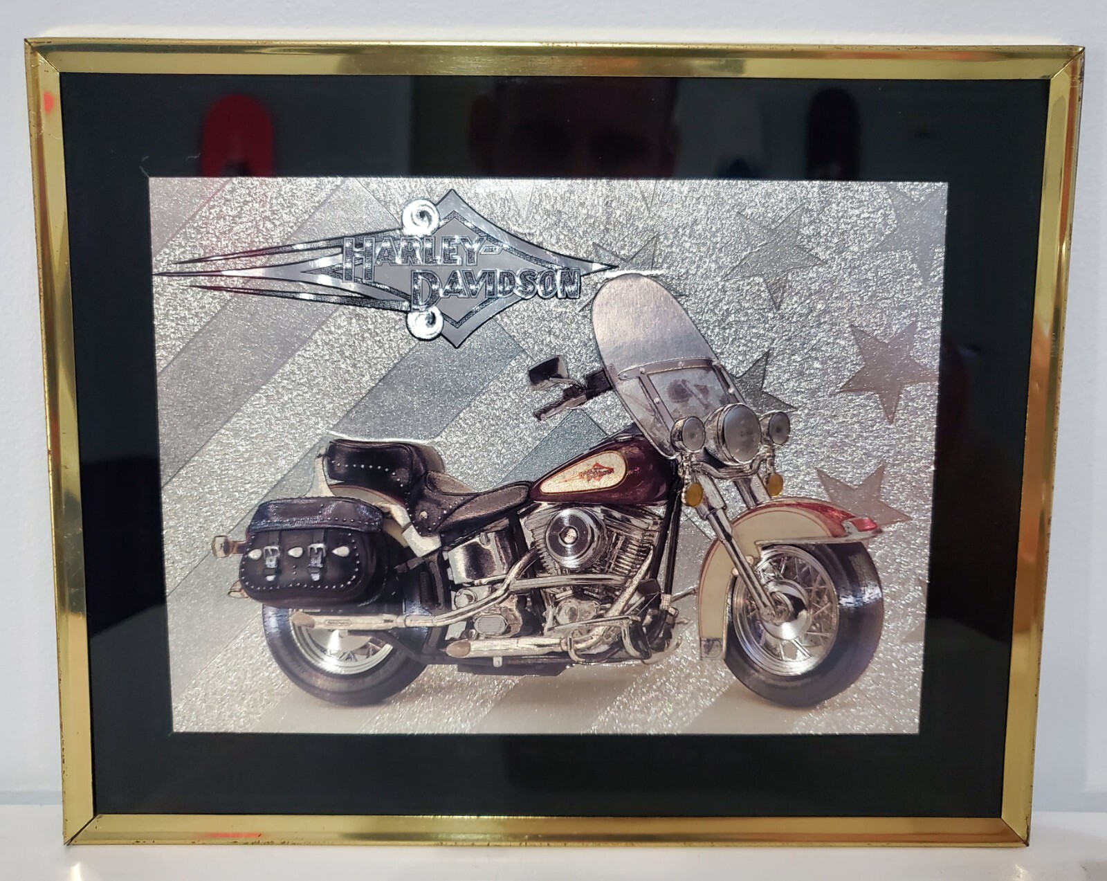 Harley Davidson Motorcycle Metallic Chrome Framed Picture 10 1/8\