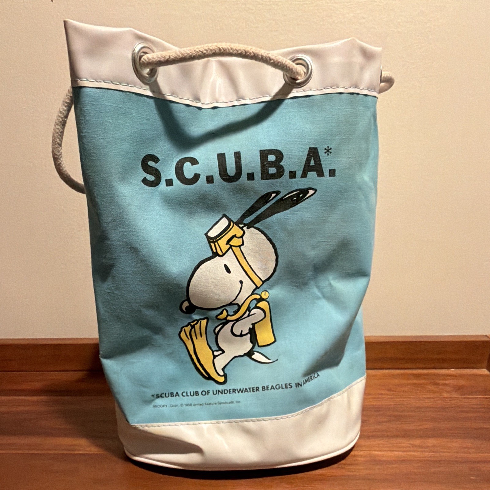 Vintage 70’s Butterfly Original Snoopy S.C.U.B.A  Drawstring Bucket Bag 