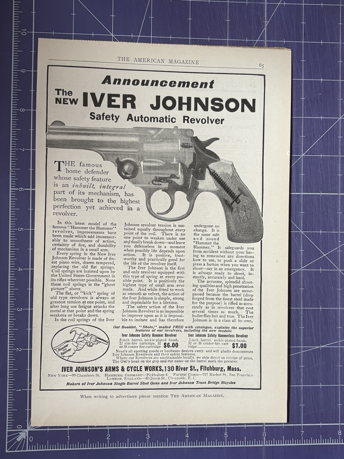 1910 PRINT AD IVER JOHNSON SAFETY AUTOMATIC REVOLVER IVER JOHNSON'S ARMS & CYCLE