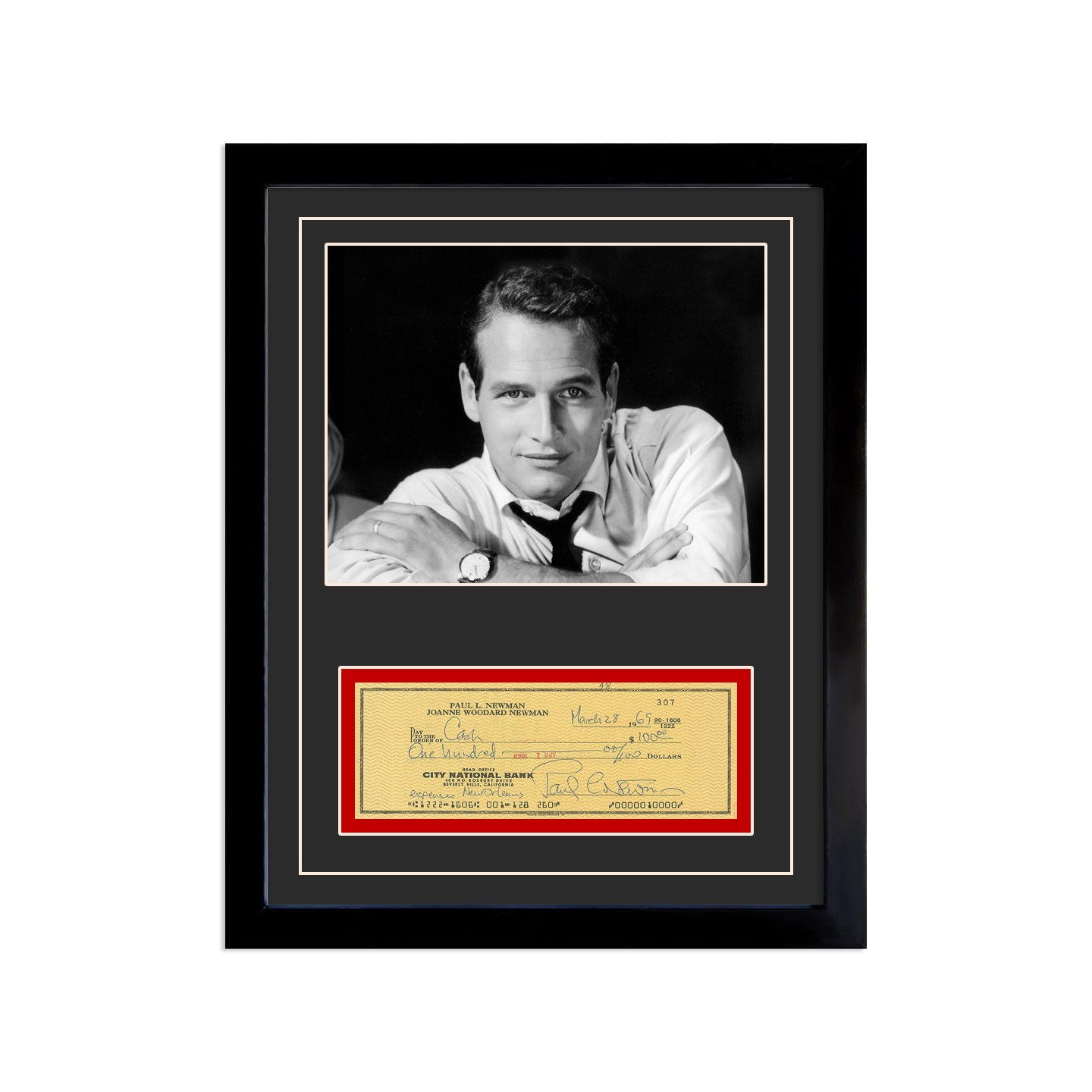 Paul Newman Signed Cancelled Check Framed Display