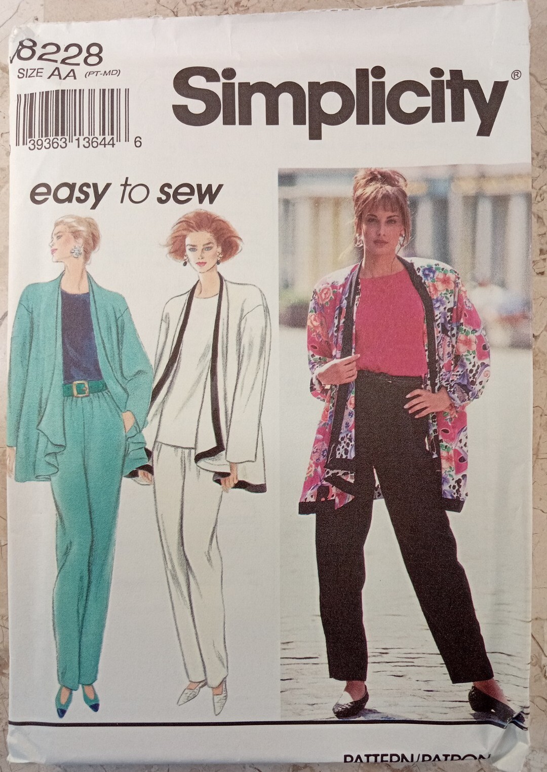 SIMPLICITY 8228 Jacket draped Pant VTG 90s Fashion Sew Pattern UNCUT XS S M L XL