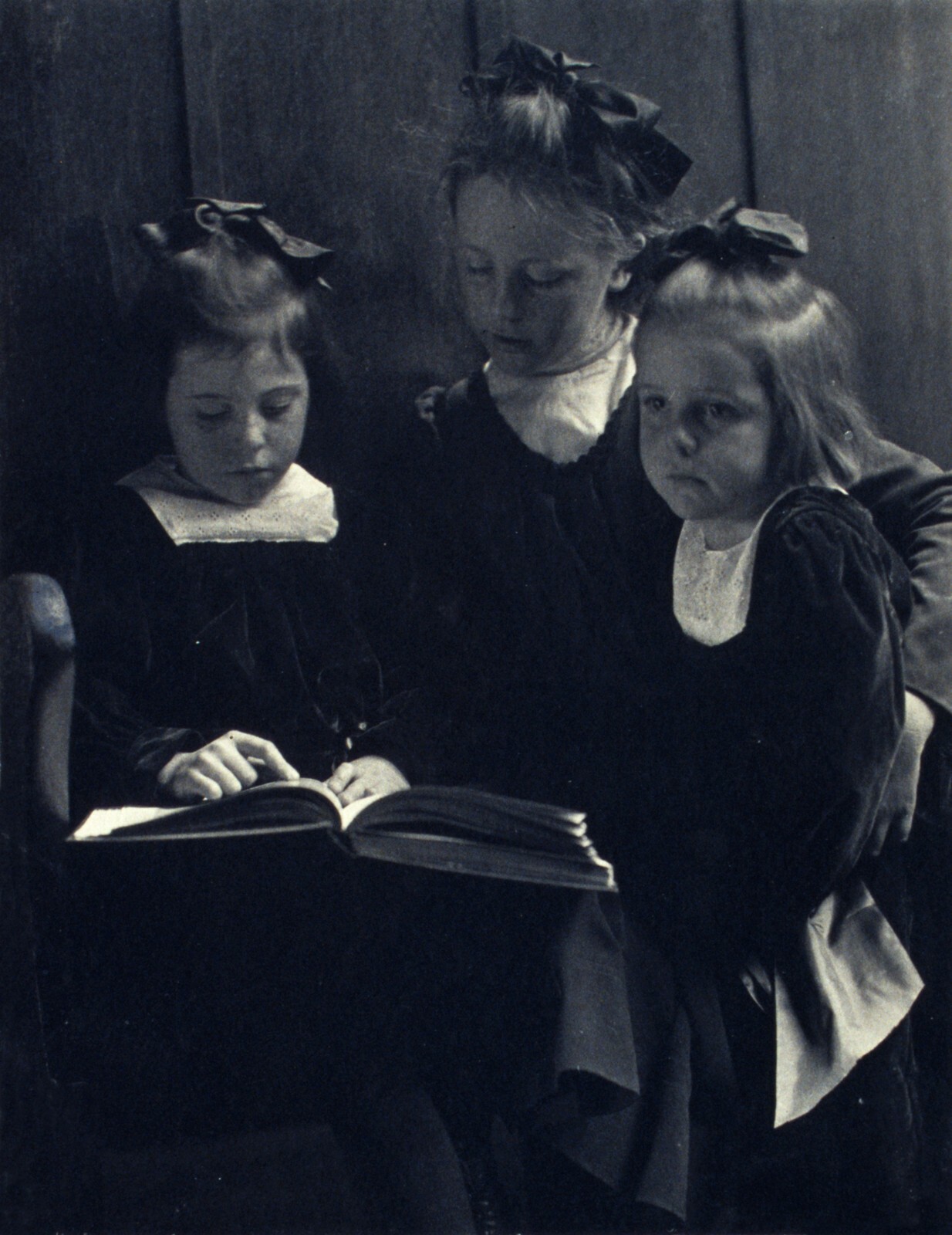 Young Girls Reading a Book 8x10 Black & White Photo