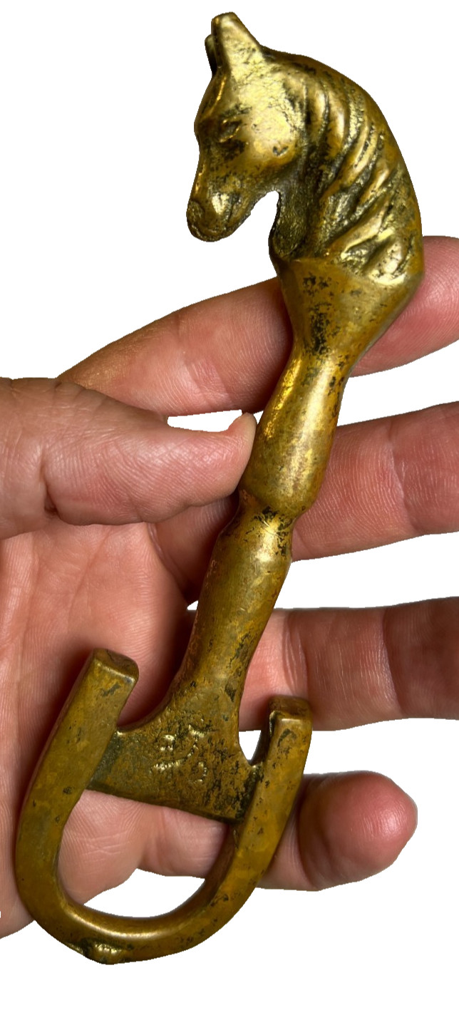 Antique Vintage Brass Horse Head Horseshoe Bottle Opener Equestrian Barware
