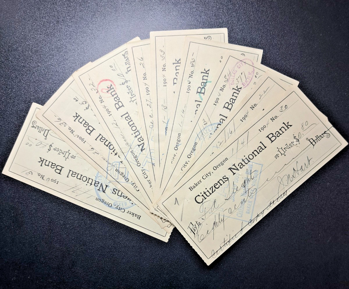 9 Antique Oregon Bank Checks 1904 1905 Baker City Ladd Bush Funk Wagnalls