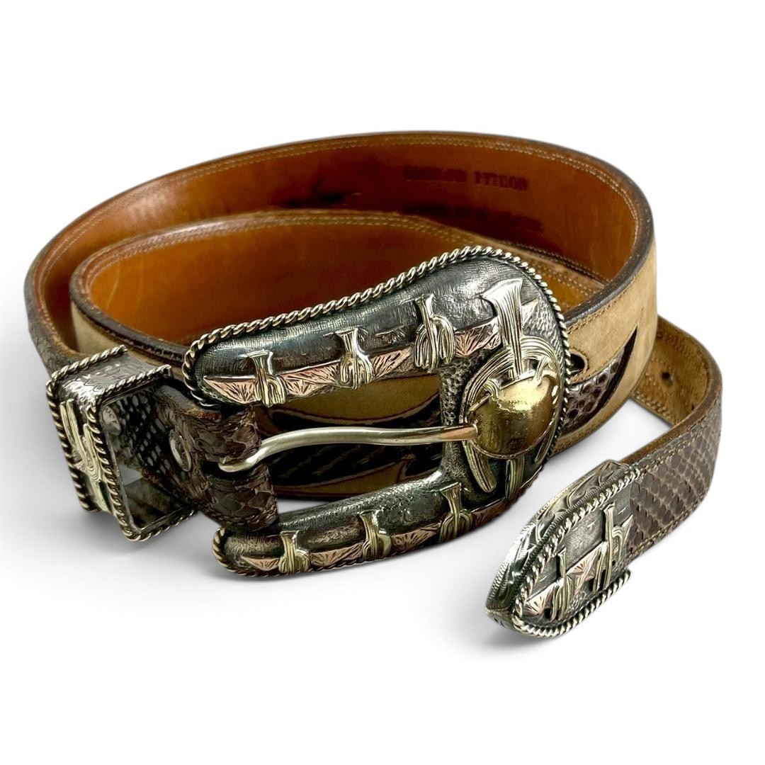 Edward H. Bohlin 925 Silver 14K Gold 3-Piece Buckle Set Arizona Python Belt