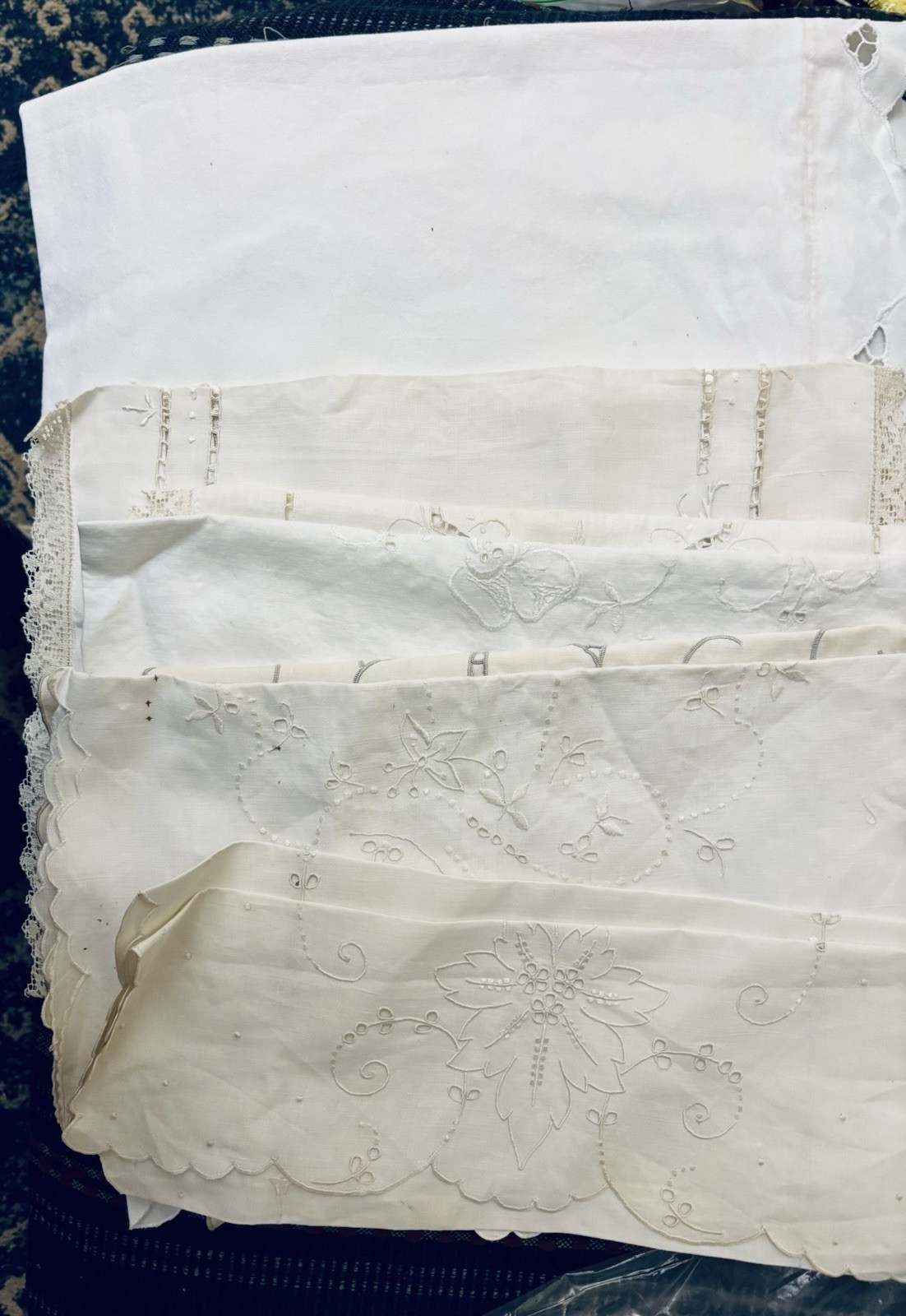 Lot of 9 Vintage Linen Table Runners with CUTWORK / EMBROIDERY & LACE