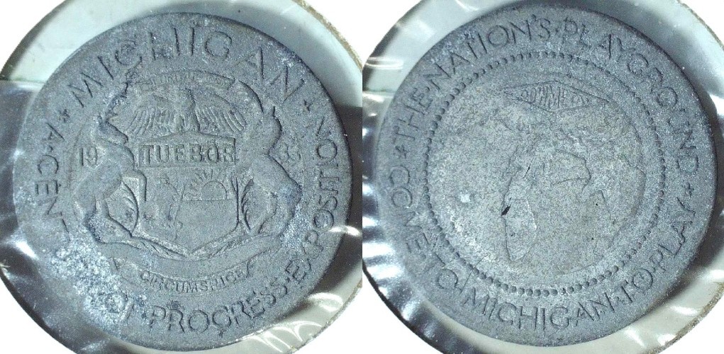 1933 CENTURY OF PROGRESS MICHIGAN DOLLAR - sc$1 HK-473b - DOW METAL - EC 9945
