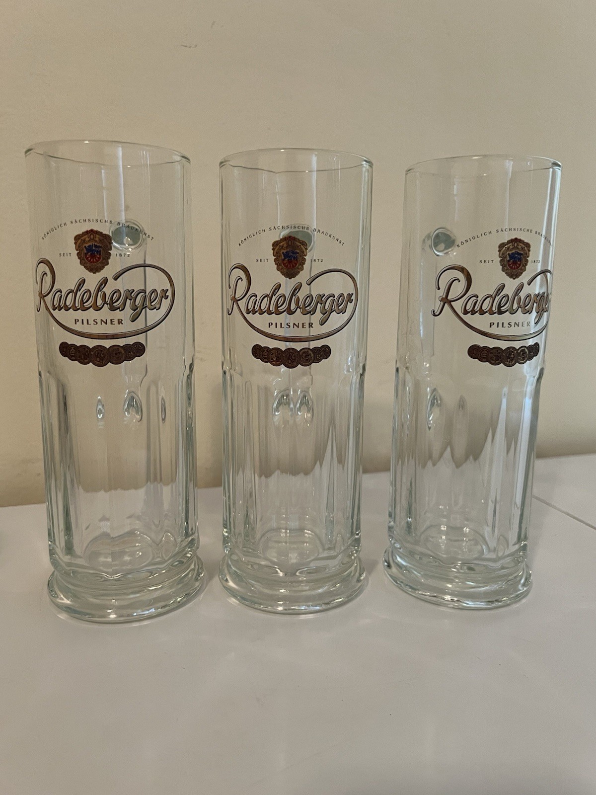 Pilsner German beer stein Vtg Radeberger Glass  .4L  Gold Sahm 3 bar man cave
