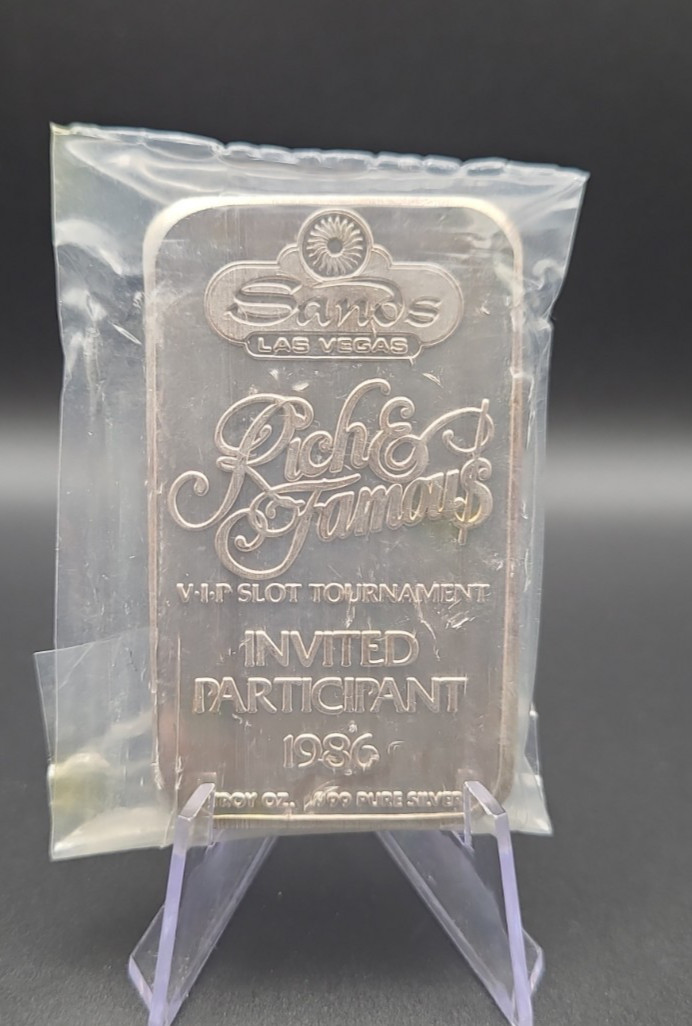 1986 Sands Las Vegas Casino Rich And Famous Vip Slot Tournament 5oz .999 Silver