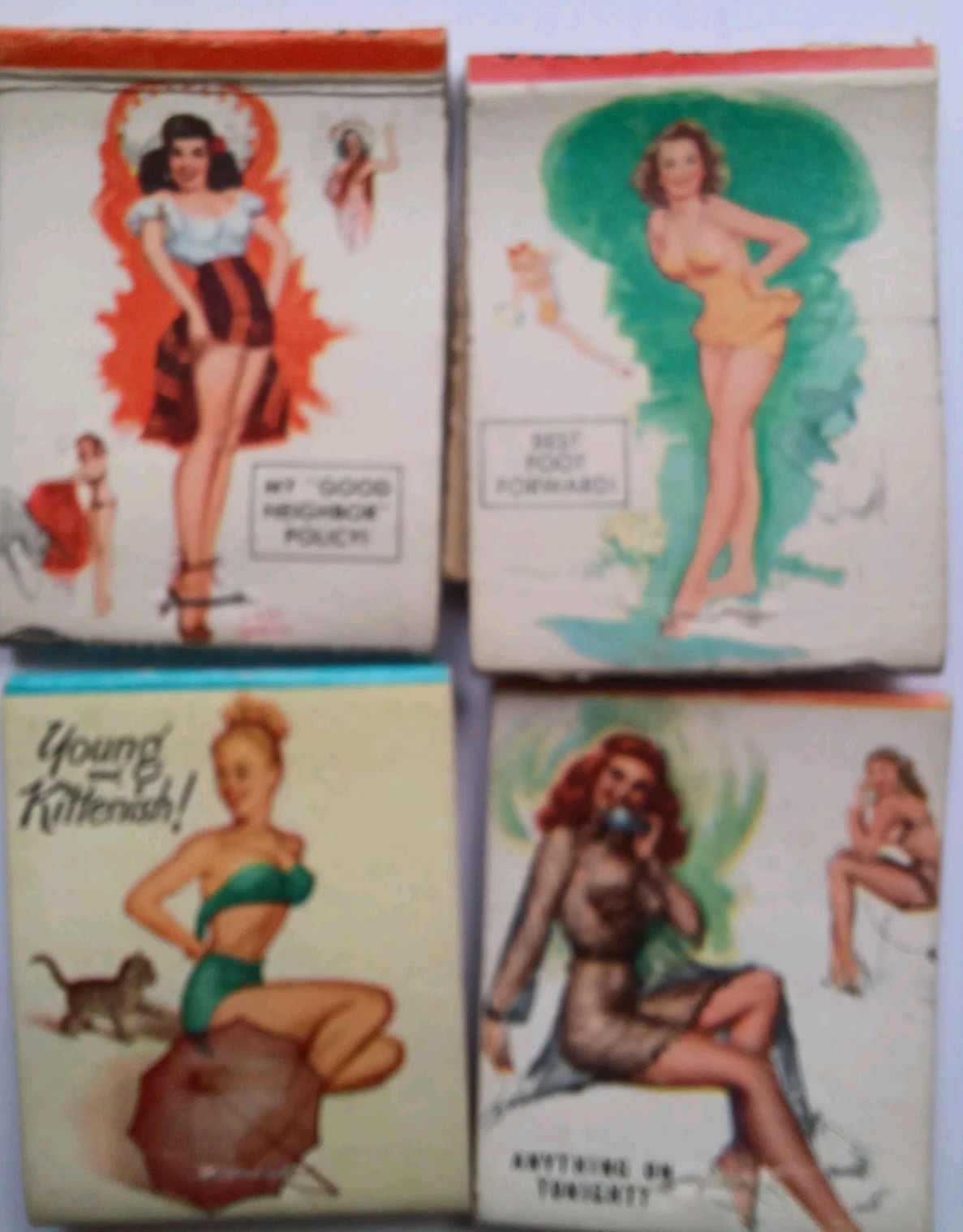4 Vintage 1950\'s Girlie Pinup Showgirls Advertising Matchbooks