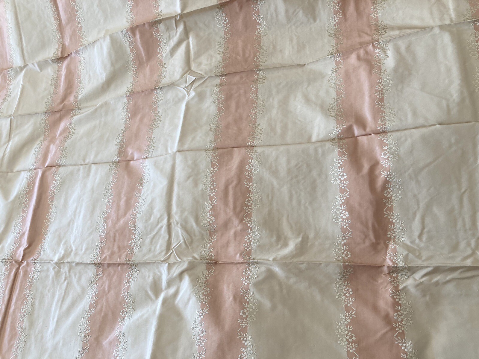 3Yds Scalamandre Floral Stripe 100% Silk Taffeta Salmon Pink & Creamy Beige