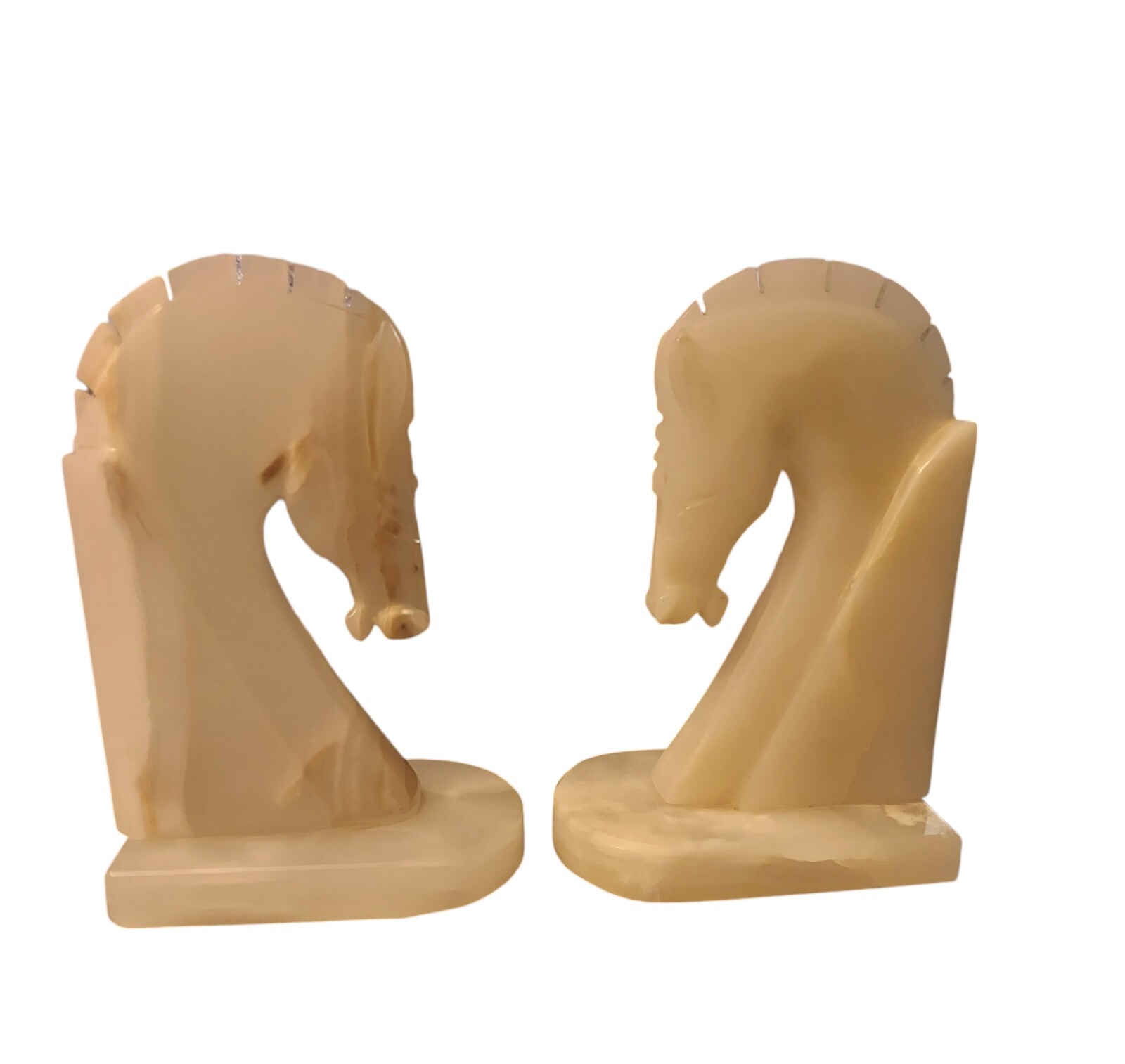 Vintage Pair Of Marble Stone Bookends Horse Head Sculpt Figuring Rate 8\