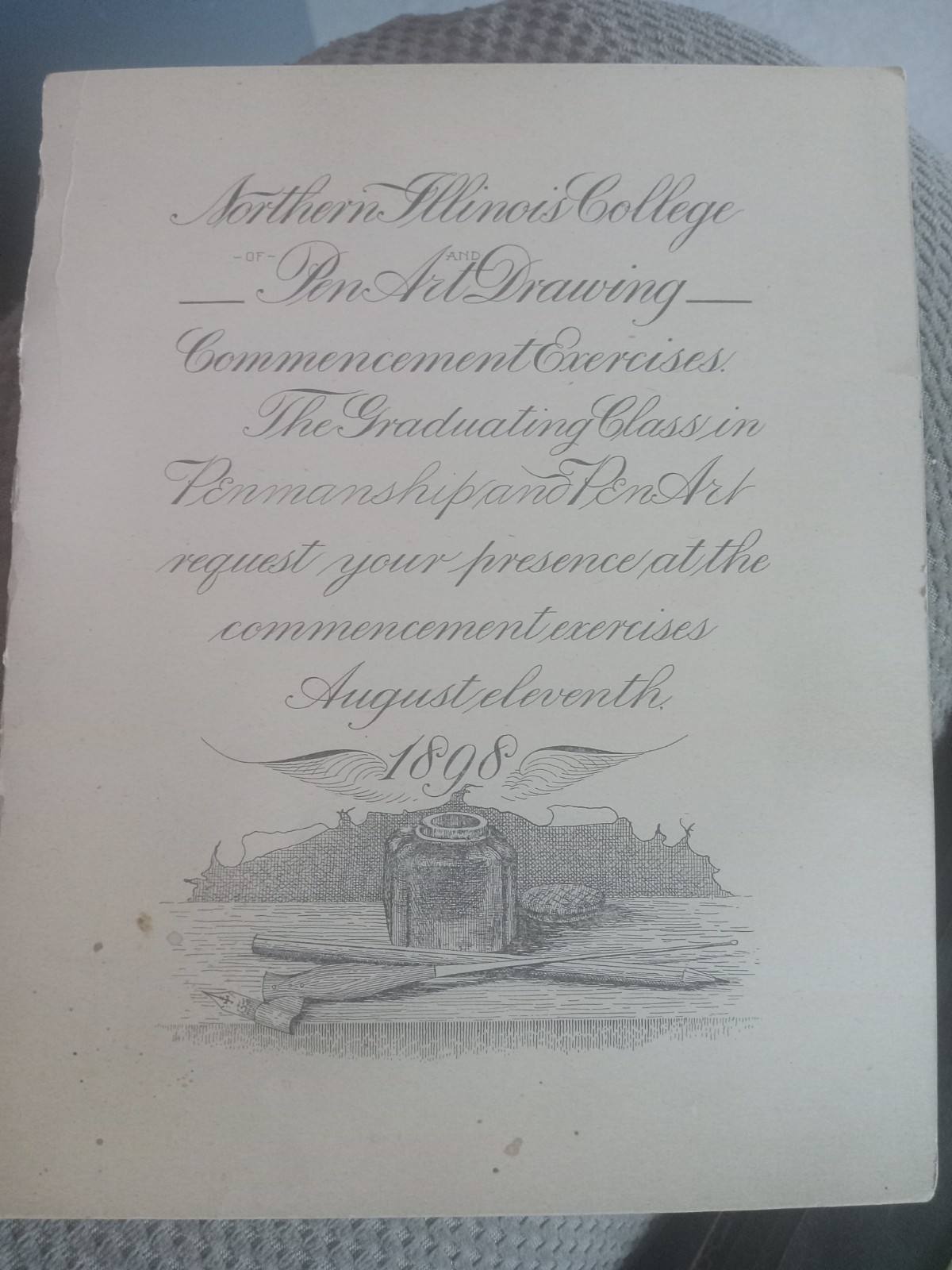 Northern Illinois College Of Pen And Art Drawing. 1898 Comencment Announcements.
