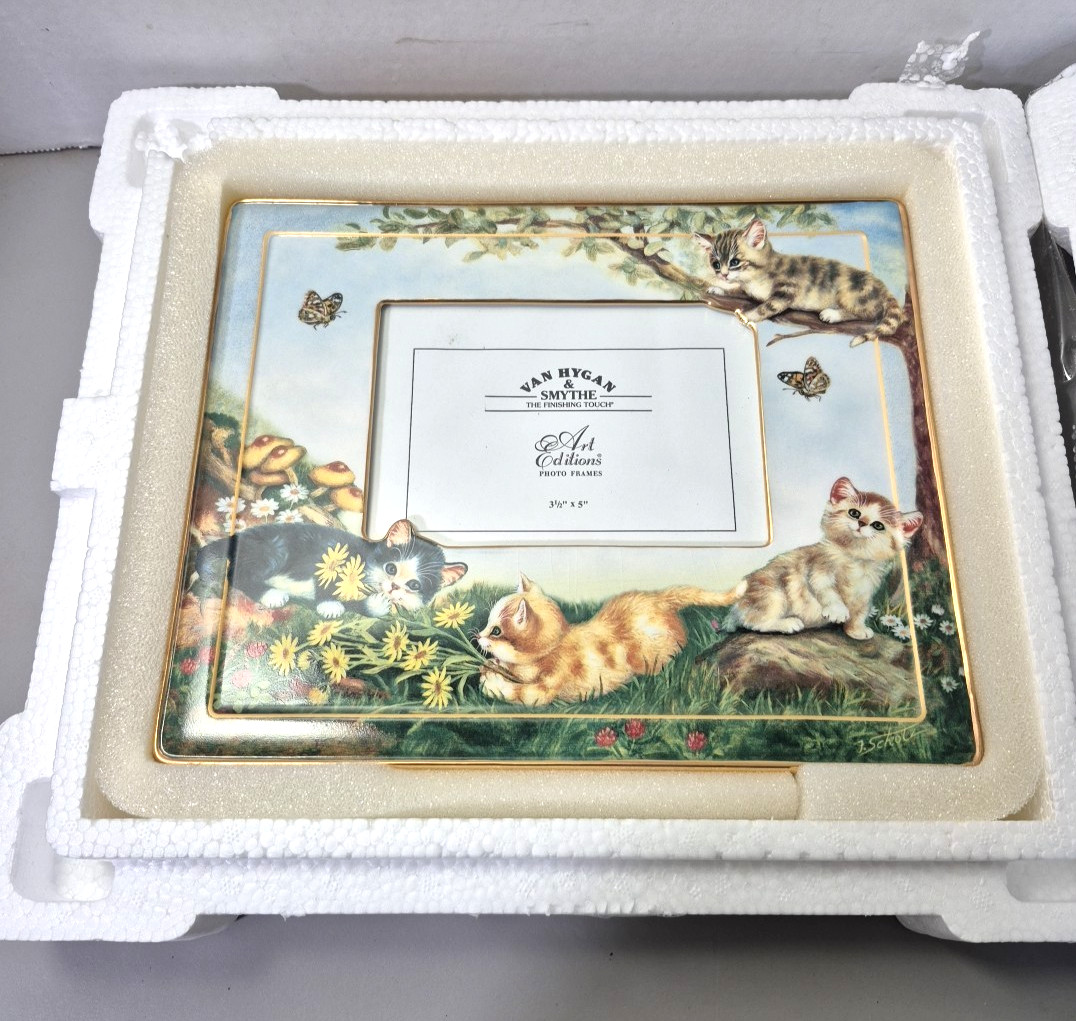 Van Hygan & Smythe AMONG FRIENDS Art Editions Photo Frame Kittens Butterfly VTG Van Hygan & Smythe AMONG FRIENDS Art Editions Photo Frame Kittens Butterfly VTG