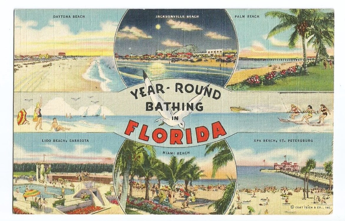 Florida FL Postcard Bathing Beaches Souvenir Florida FL Postcard Bathing Beaches Souvenir
