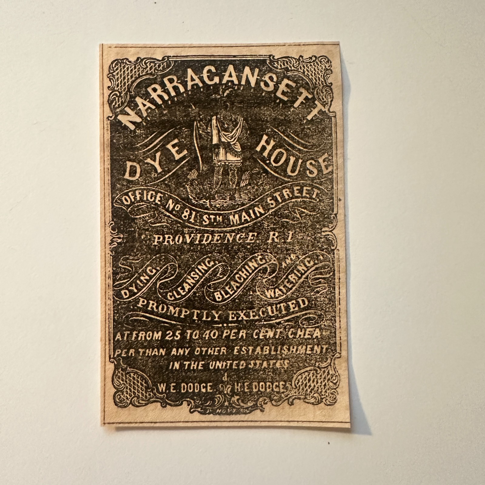 Narragansett Dye House Dying Cleansing Bleaching 1856 Providence RI Ad 5AK8-S12