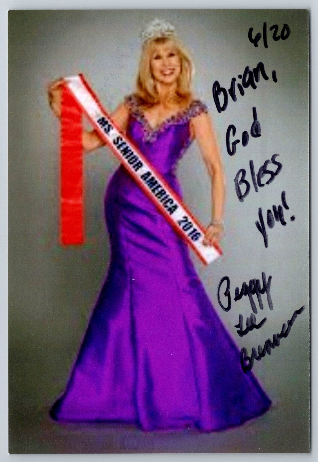 Peggy Lee Brennan Hand Signed Autograph 4 x 6 Photo - Ms Senior America 2016