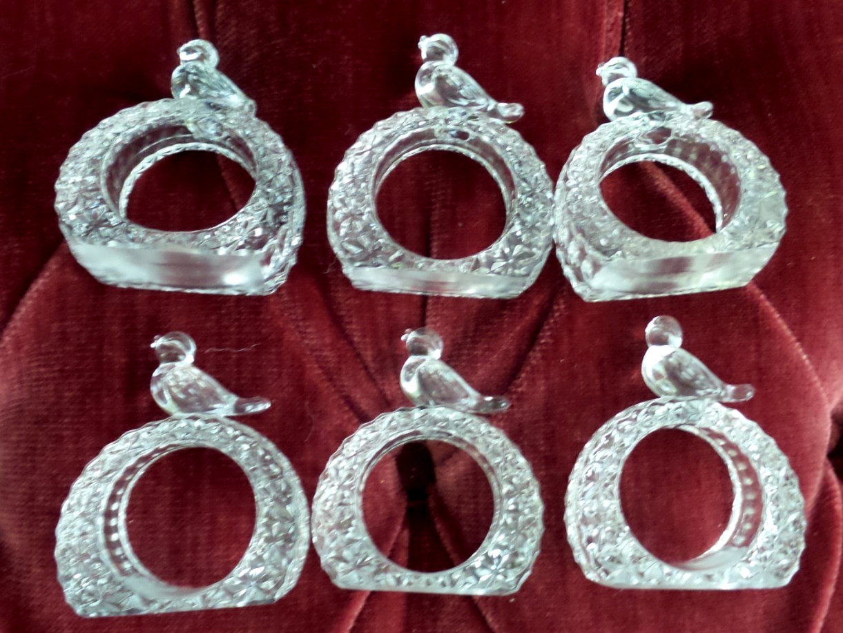 Lot 6 Hofbauer The Byrdes Crystal Collection Bird Napking Holders