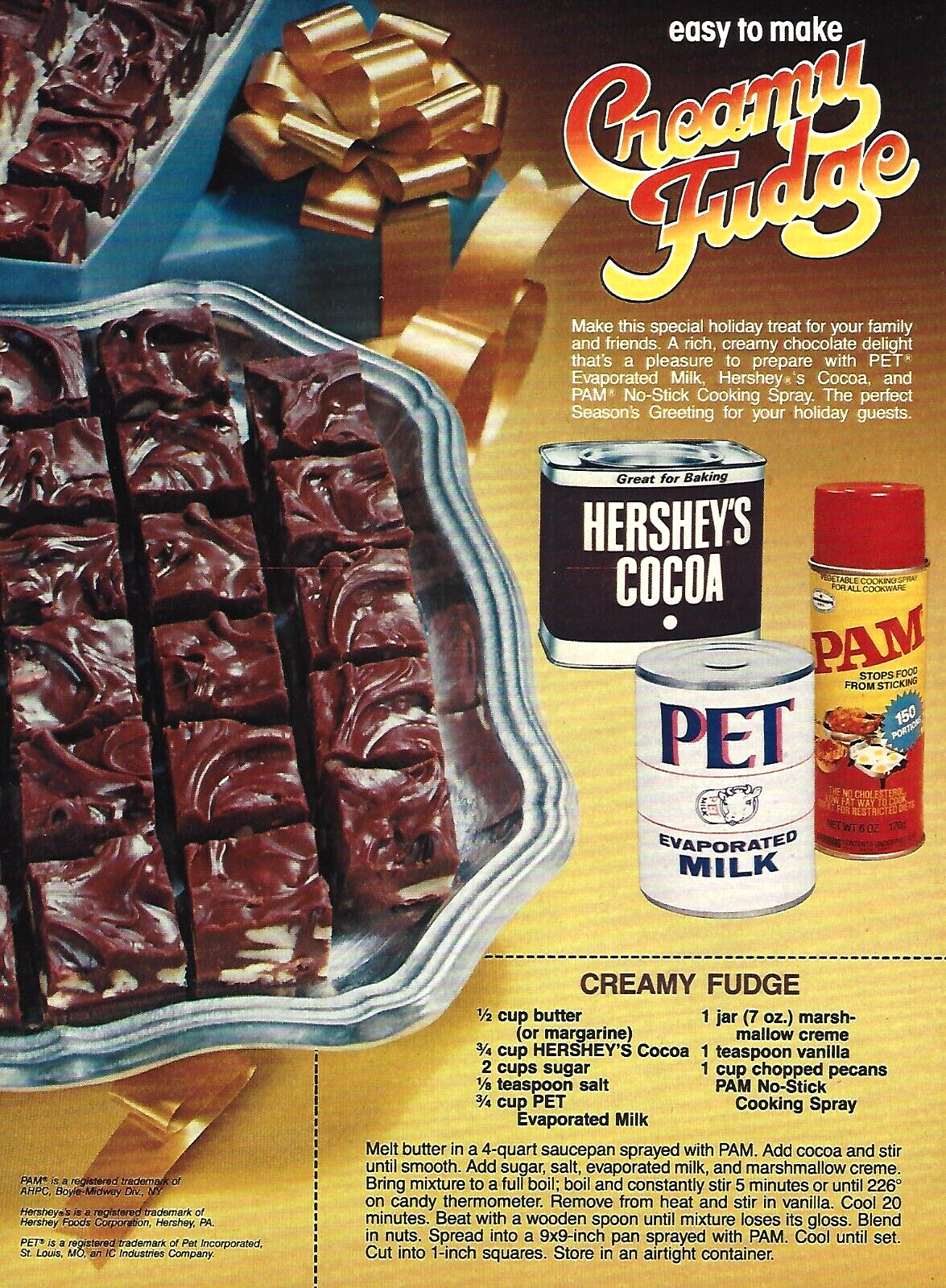 1982 Hershey\'s Coca Pet Milk Creamy Fudge vintage Print Ad Advertisement