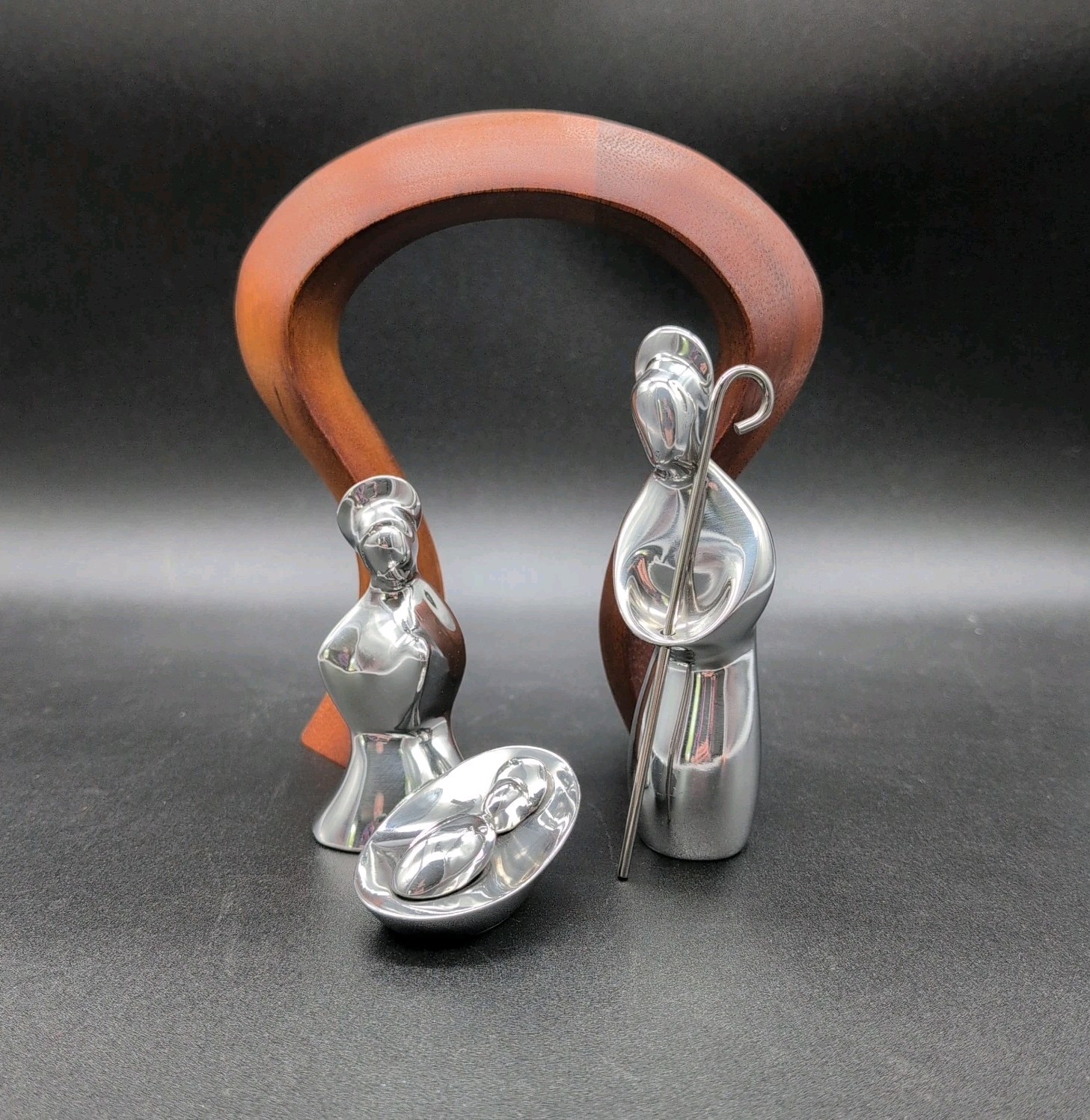 Nambe Miniature Nativity Set 4 Pc Open Box Alvaro Uribe Modernist Silver Wood