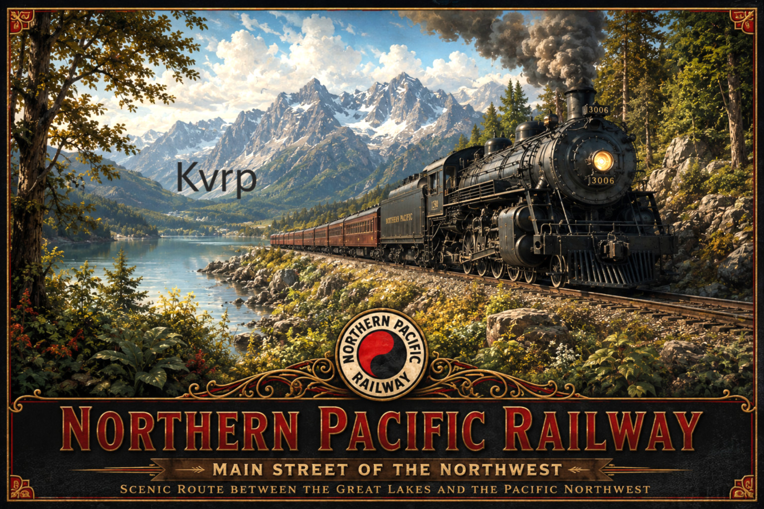 Northern Pacific Railway Steam Train Poster Vintage Style Railroad Art 19x13 Northern Pacific Railway Steam Train Poster Vintage Style Railroad Art 19x13