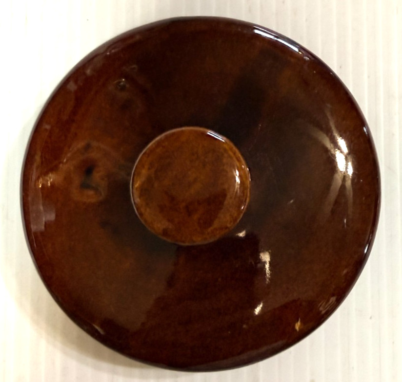 Vintage Stoneware Crock Lid Brown 4-1/4” Pottery Unbranded