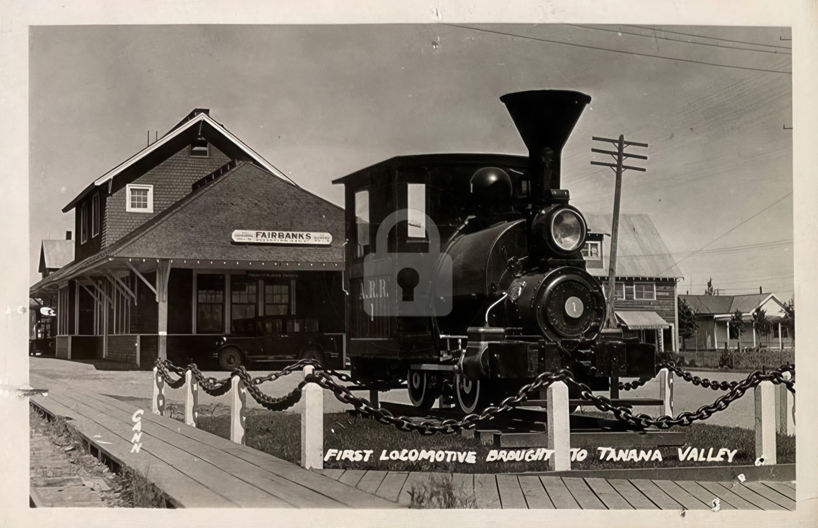 First Locomotive Brought to Tanana Valley Alaska RPPC Photo Postcard COPY
