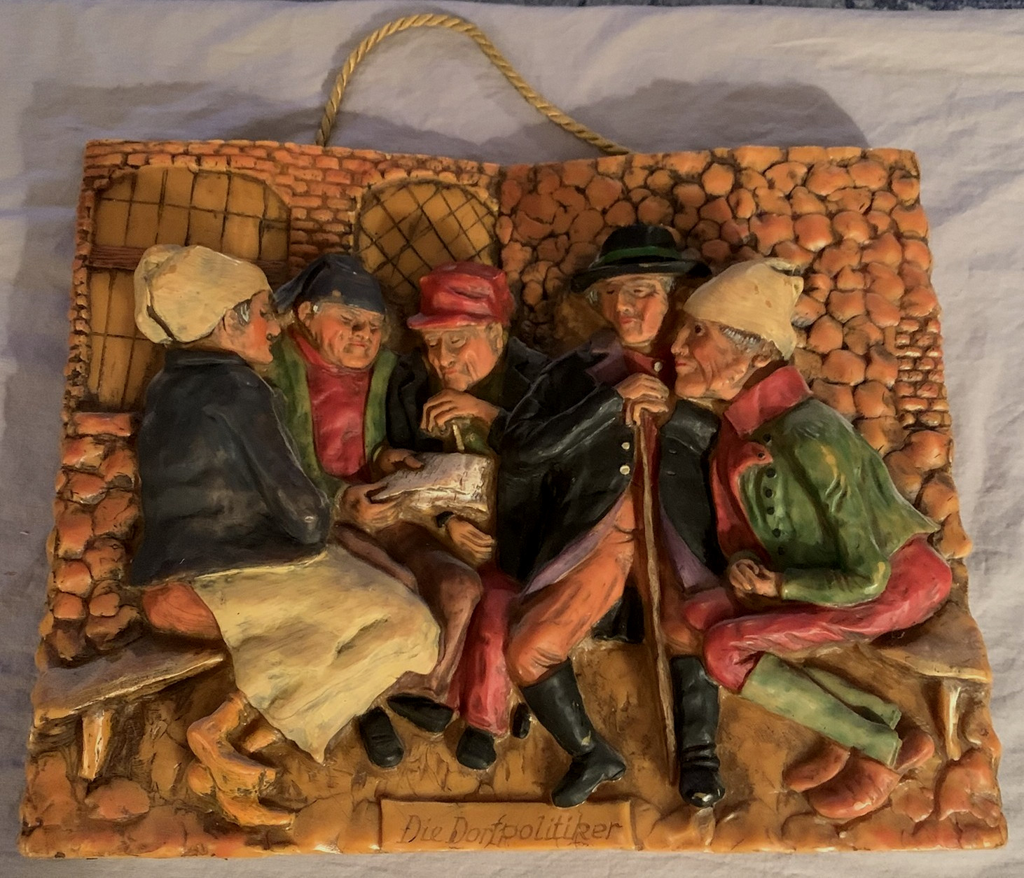 Unique Vintage   German  Wax  Art  Wall Plaque  The Village Politicians