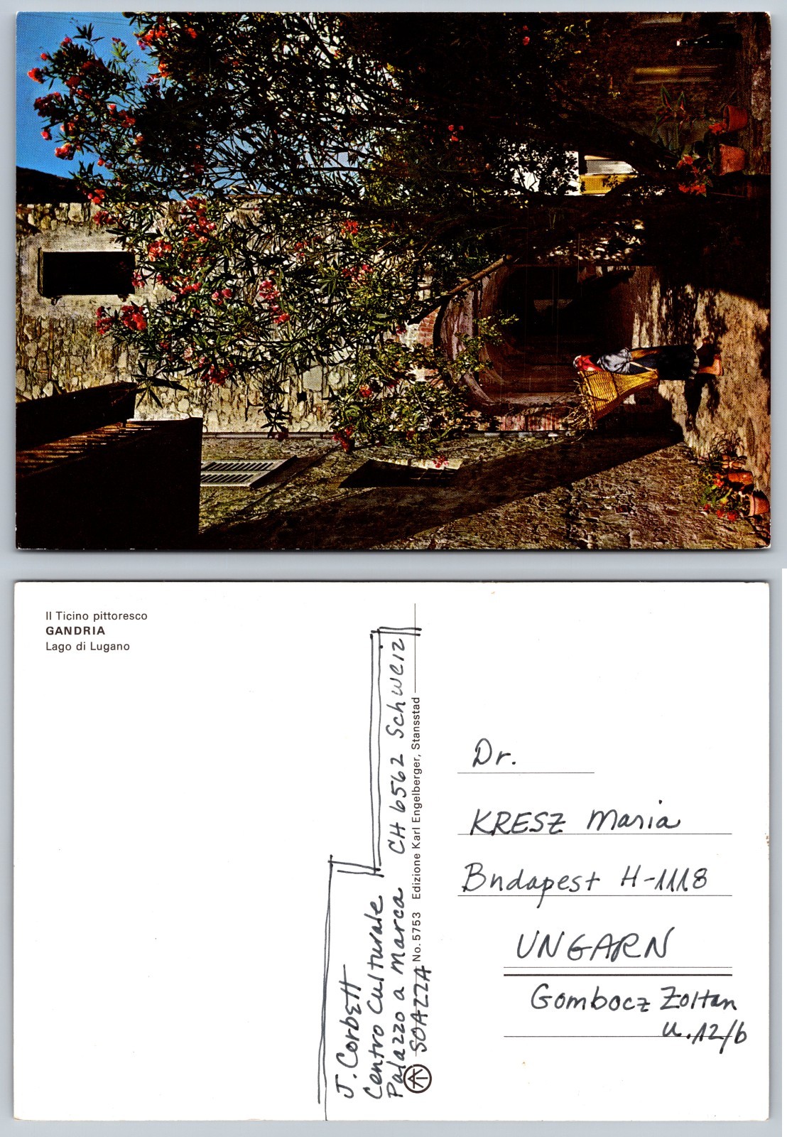 Continental Gandria Lago Di Lugano Courtyard Postcard