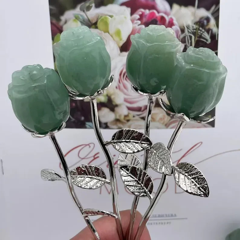 TopNatural HandCarved Aventurine Rose QuartzCrystalRose flower HomeDecorGift 1pc