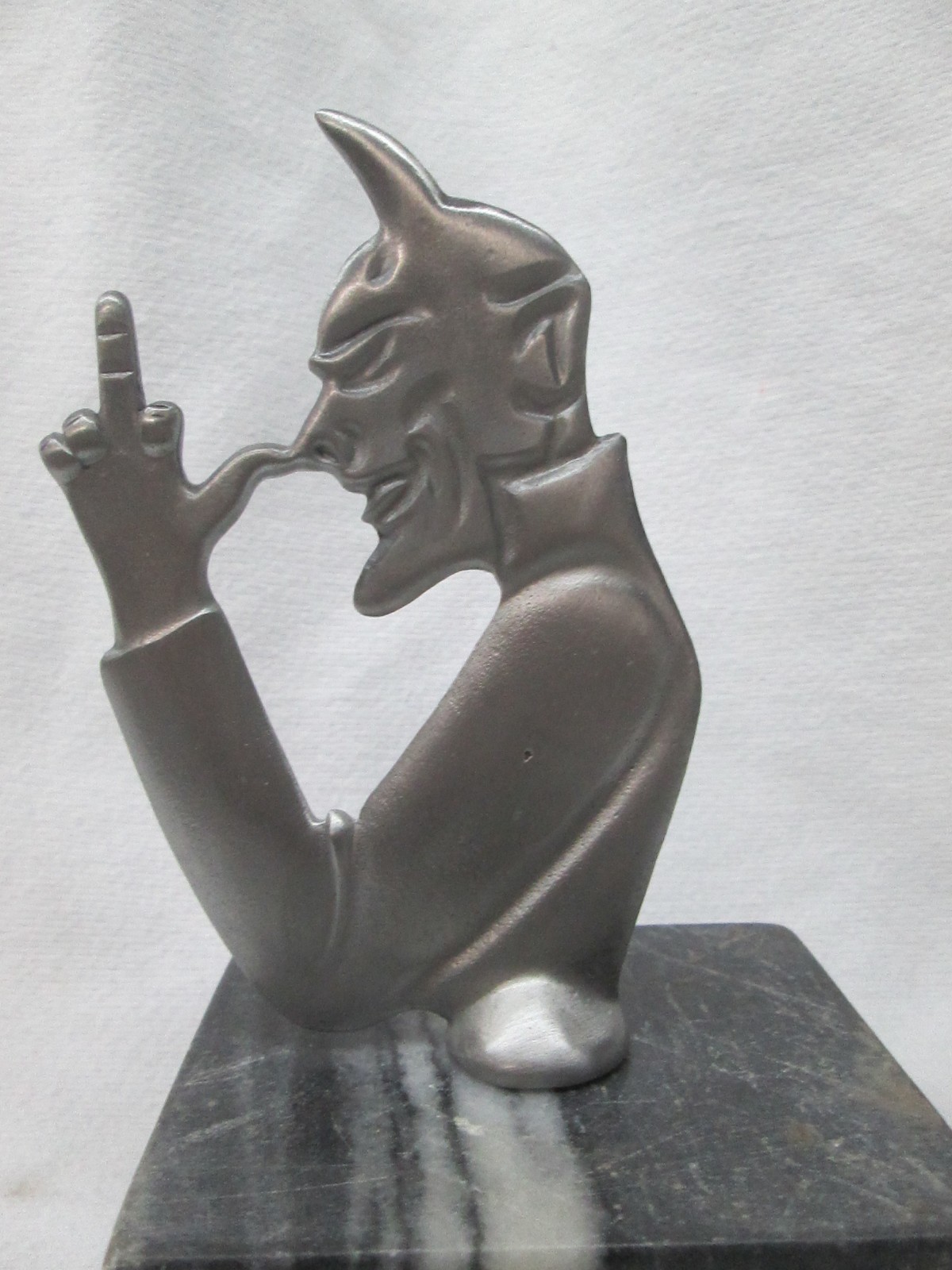 satan middle finger devil lucifer   ratrod hotrod car hood ornament 