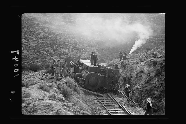 Photo:Jerusalem Lydda Railroad Line 1938 Overturned Locomotive Accident