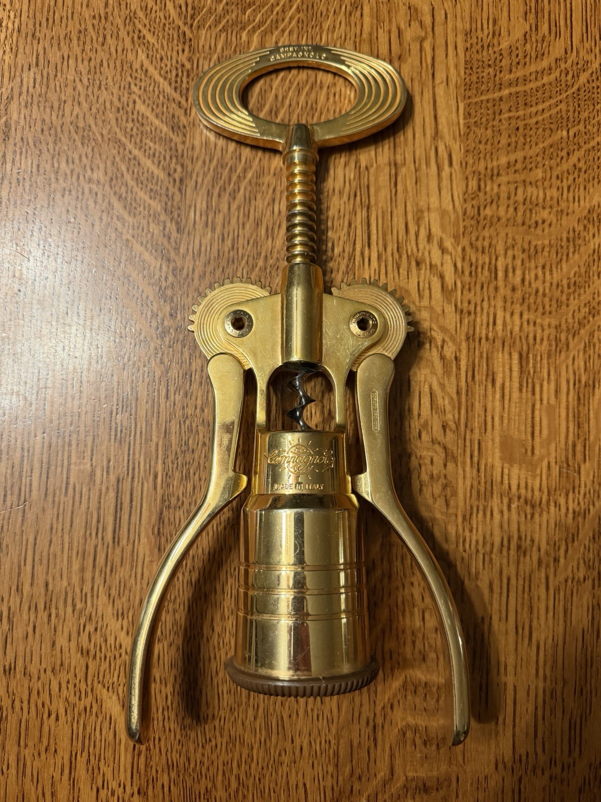 Vintage Campagnolo Big Corkscrew Dorato Oro 1000 Gold Wine Opener Made In Italy