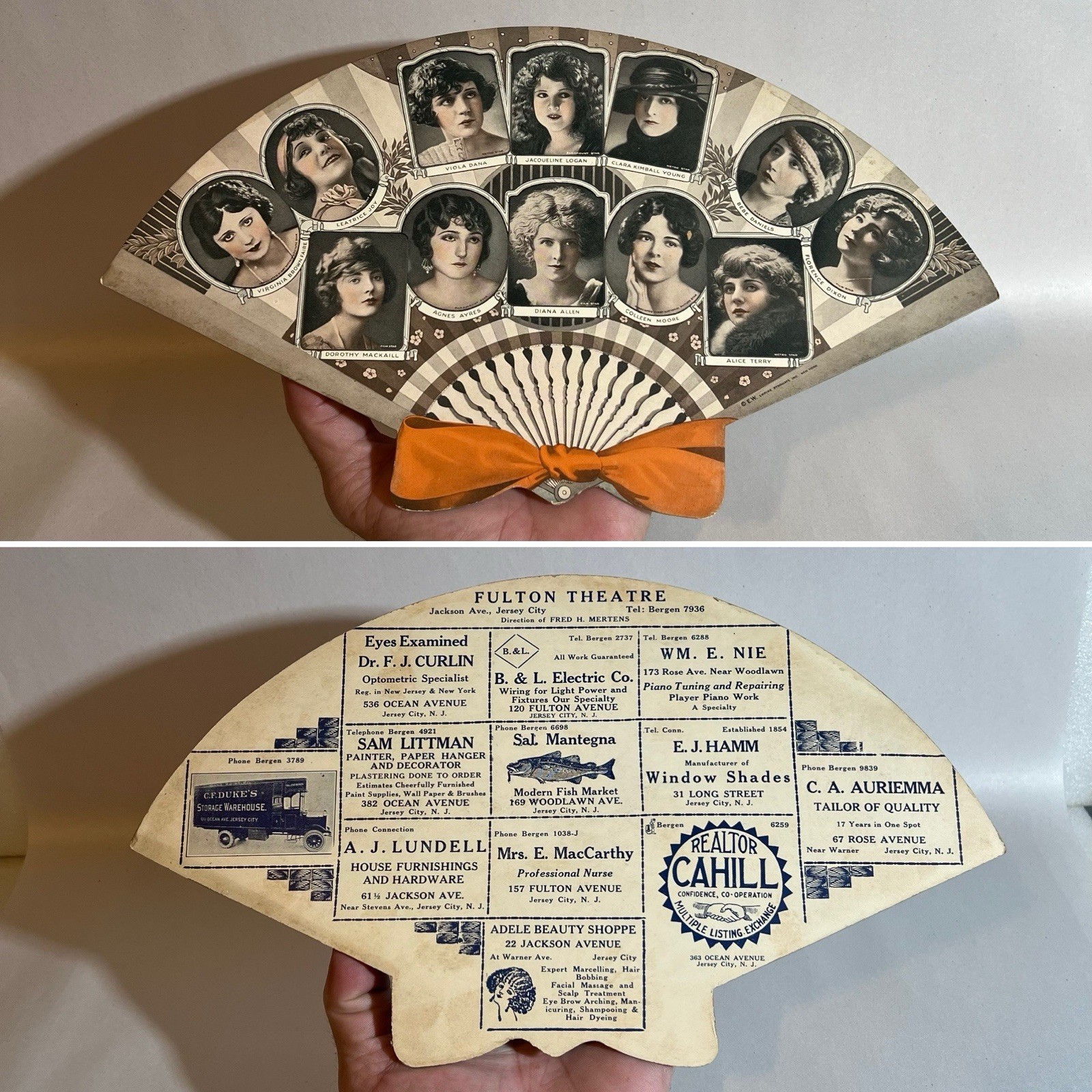 EARLY FULTON THEATRE ADVERTISING SILENT MOVIE FAN BEBE DANIEL COLLEEN MOORE