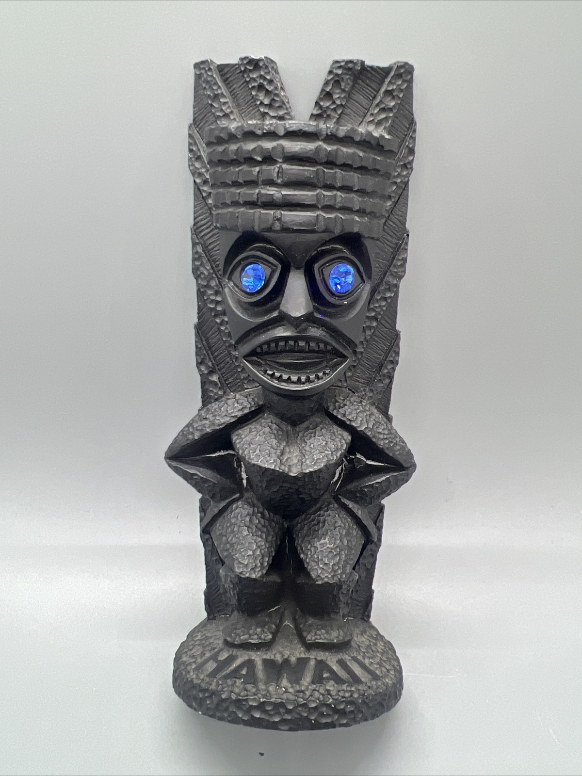 70\'S VTG COCO JOE\'S KANALOA *GOD OF LONG LIFE* BLUE EYES HAWAIIAN LAVA FIGURINE