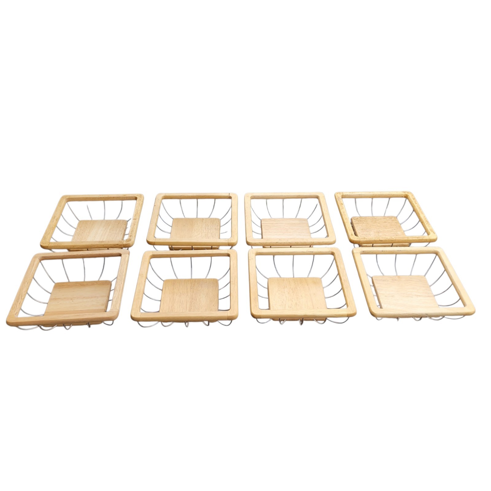 Lot of 8 Adcraft Wood and Stainless Wire Bread Basket 10 X 10 X 3 Thailand